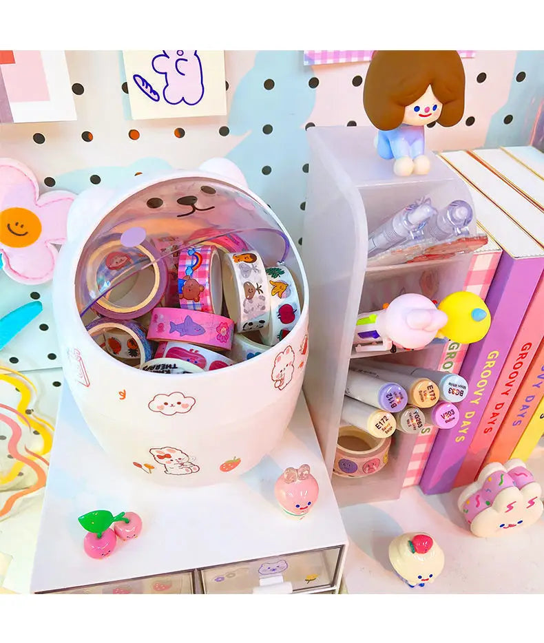 1 Piece Creative Stationery Storage Box Kawaii Cute Cartoon Makeup Storage Box Student Office Desktop Organizer Student Supply
