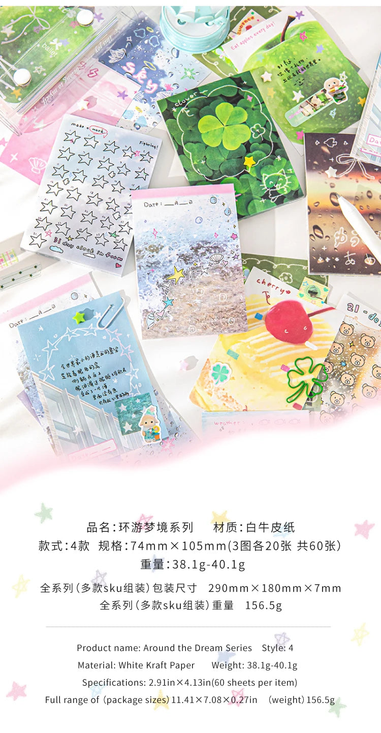 60 sheets Kawaii Stationery Office Supplies School Scrapbook Portable Study Notebook Book for Daily Notes Stationery Memo Pads