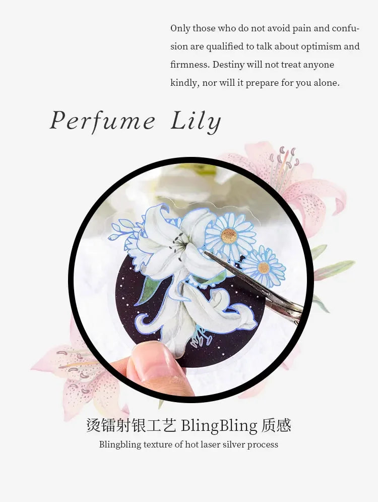 20Pieces Stickers Flowers Laser Pperfume lily series silver Scrapbook Paper Material handbook Stickers Purple Night 120*90mm