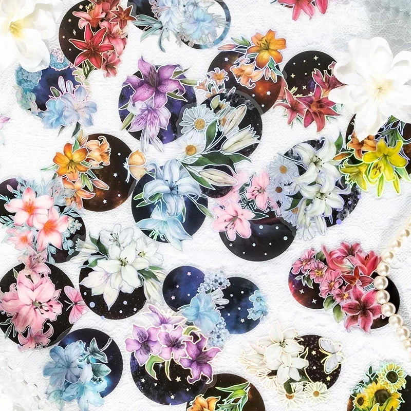 20Pieces Stickers Flowers Laser Pperfume lily series silver Scrapbook Paper Material handbook Stickers Purple Night 120*90mm