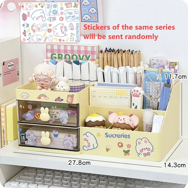Desktop Cosmetic Storage Box Organizer Drawer Office Storage Rack Stationery Desk Pen Holder Bunny Drawer Organizer Cute Kawaii
