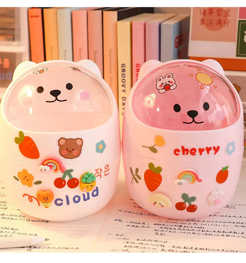 1 Piece Creative Stationery Storage Box Kawaii Cute Cartoon Makeup Storage Box Student Office Desktop Organizer Student Supply