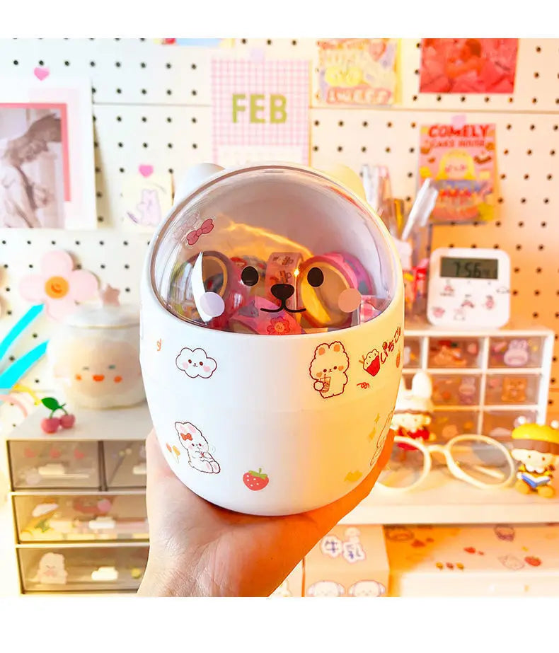 1 Piece Creative Stationery Storage Box Kawaii Cute Cartoon Makeup Storage Box Student Office Desktop Organizer Student Supply
