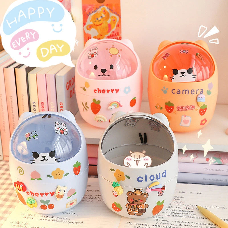 1 Piece Creative Stationery Storage Box Kawaii Cute Cartoon Makeup Storage Box Student Office Desktop Organizer Student Supply