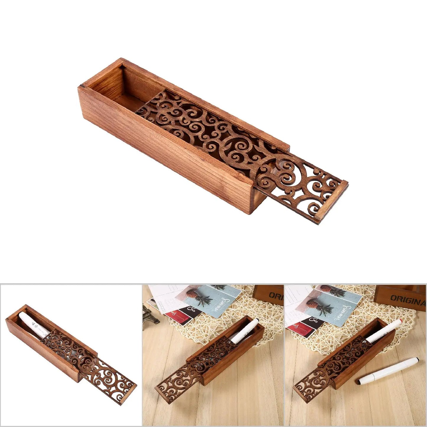 Stationery Box 4 Types Wooden Pencil Case Box Desktop Stationery Storage Organiser Student School Office Use Student Pencil Case
