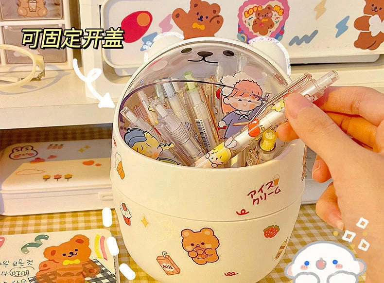 1 Piece Creative Stationery Storage Box Kawaii Cute Cartoon Makeup Storage Box Student Office Desktop Organizer Student Supply
