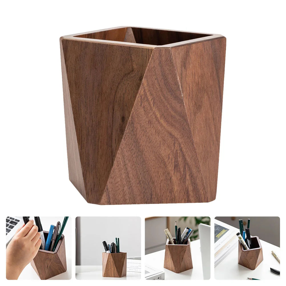 Pen Holder Office Container Stationery Storage Wooden Solid Walnut Tabletop Stationery Finishing Storage Office Pencil Stand