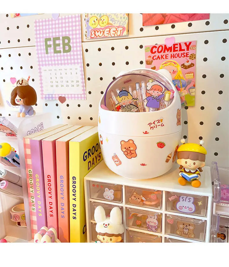 1 Piece Creative Stationery Storage Box Kawaii Cute Cartoon Makeup Storage Box Student Office Desktop Organizer Student Supply