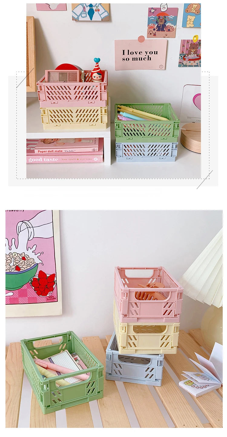 Mr.paper 6 Styles Plastic Stackable Foldable Stationary Holder Simple Cute Student Office Desktop Storage Stationery Organizer