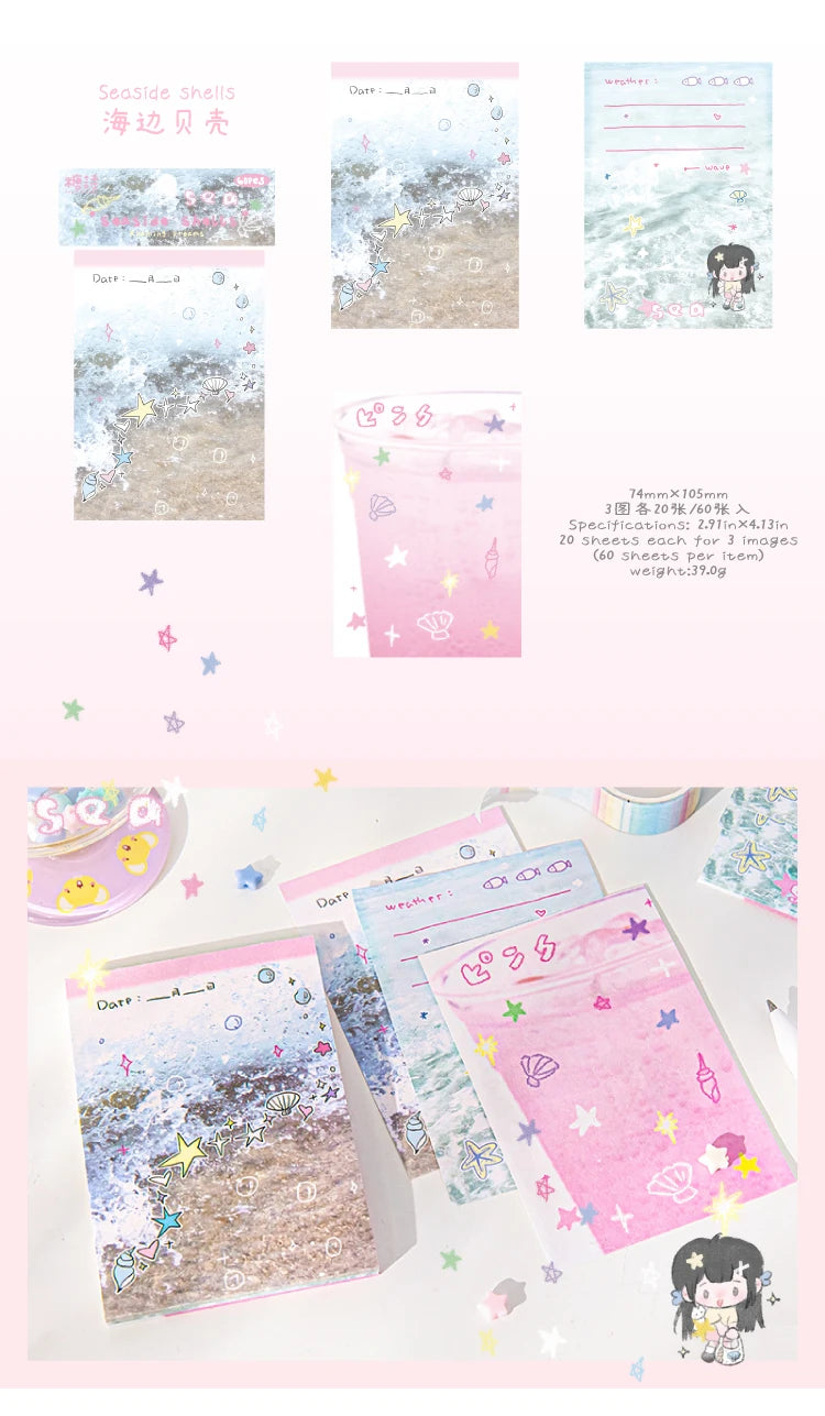 60 sheets Kawaii Stationery Office Supplies School Scrapbook Portable Study Notebook Book for Daily Notes Stationery Memo Pads