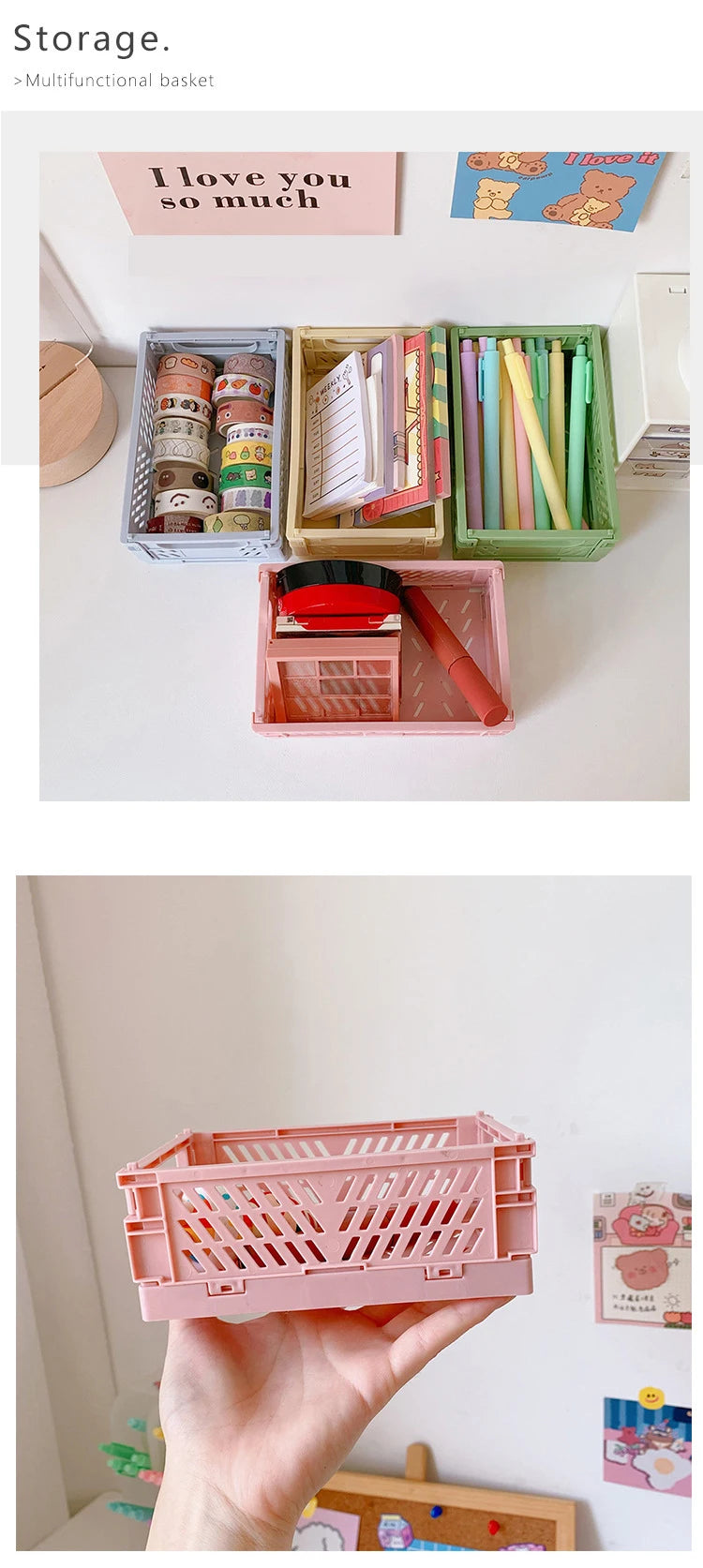 Mr.paper 6 Styles Plastic Stackable Foldable Stationary Holder Simple Cute Student Office Desktop Storage Stationery Organizer