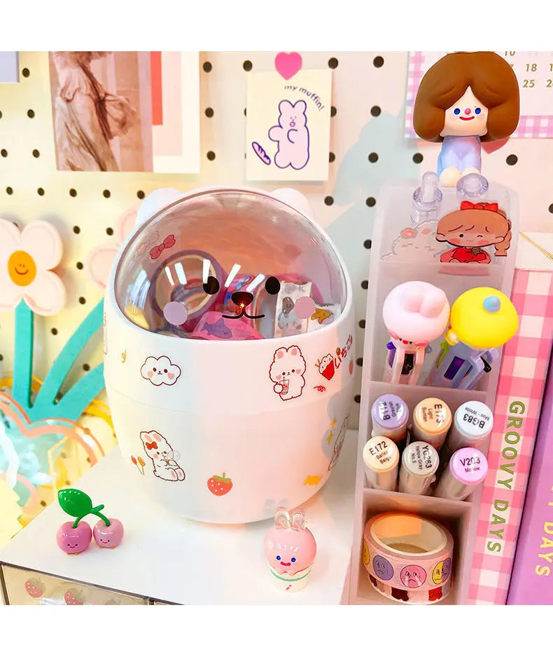 1 Piece Creative Stationery Storage Box Kawaii Cute Cartoon Makeup Storage Box Student Office Desktop Organizer Student Supply