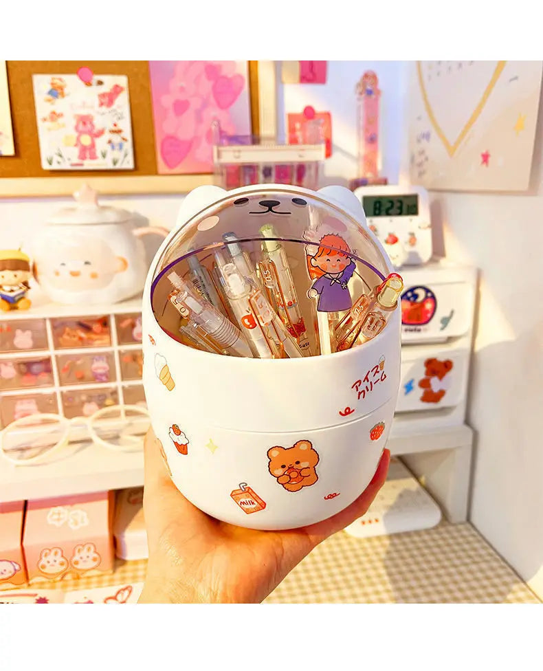 1 Piece Creative Stationery Storage Box Kawaii Cute Cartoon Makeup Storage Box Student Office Desktop Organizer Student Supply