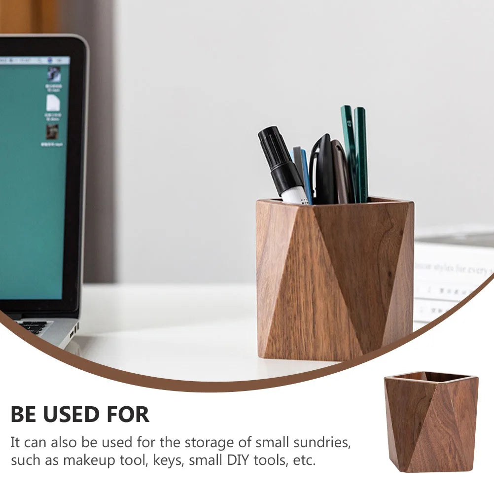 Pen Holder Office Container Stationery Storage Wooden Solid Walnut Tabletop Stationery Finishing Storage Office Pencil Stand
