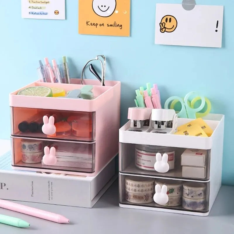Small Desk Organizer With Drawer, Office Desktop Storage Box, Makeup Organizer, Business Card/Pen/Pencil/Mobile Phone/Stationery
