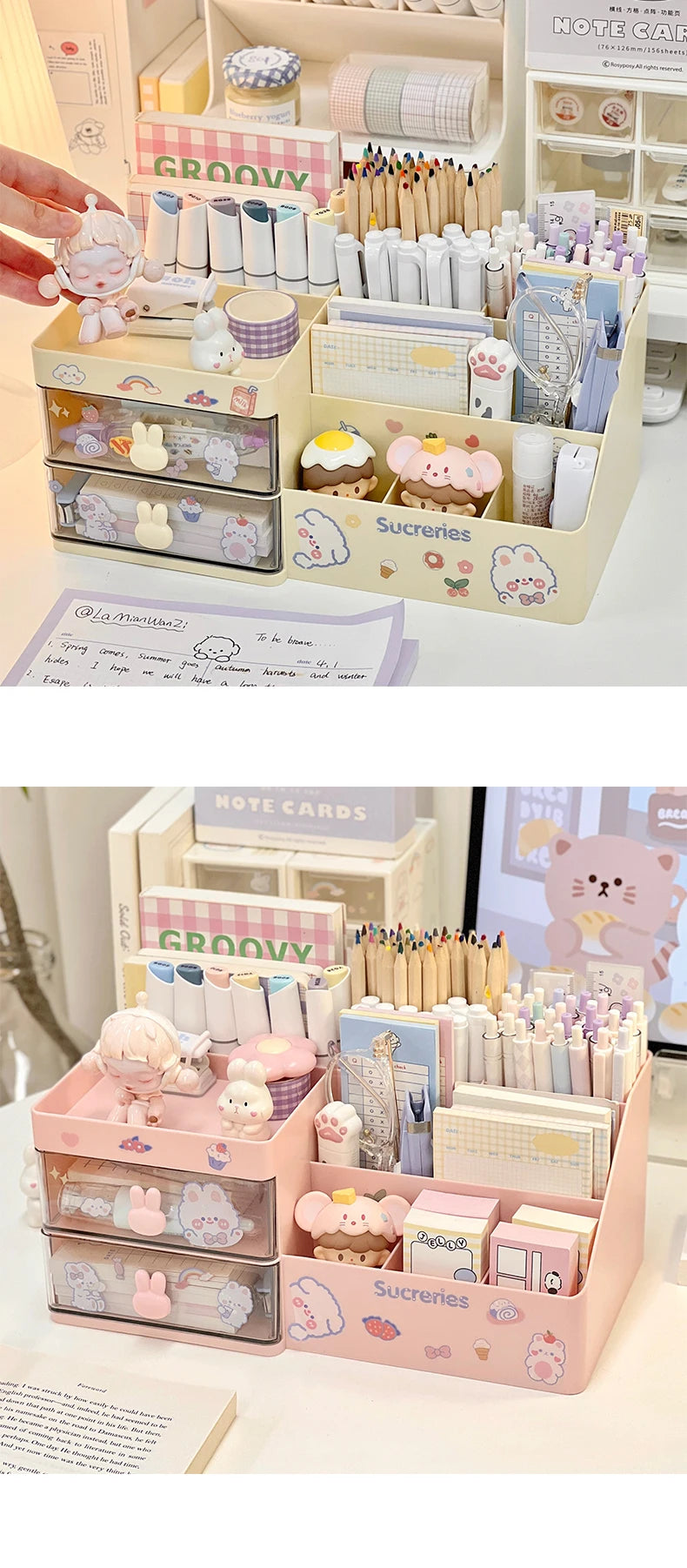 Desktop Cosmetic Storage Box Organizer Drawer Office Storage Rack Stationery Desk Pen Holder Bunny Drawer Organizer Cute Kawaii