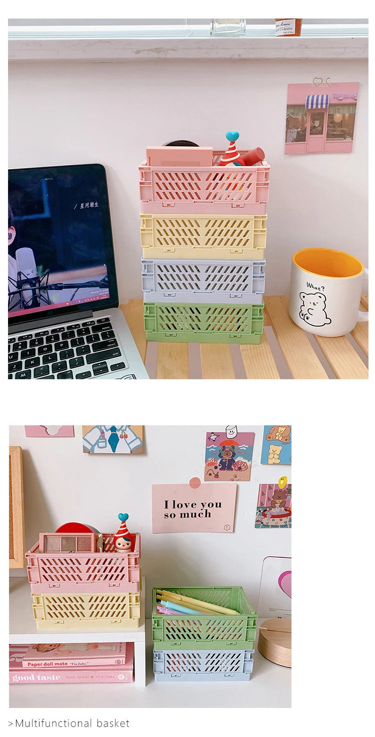 Mr.paper 6 Styles Plastic Stackable Foldable Stationary Holder Simple Cute Student Office Desktop Storage Stationery Organizer