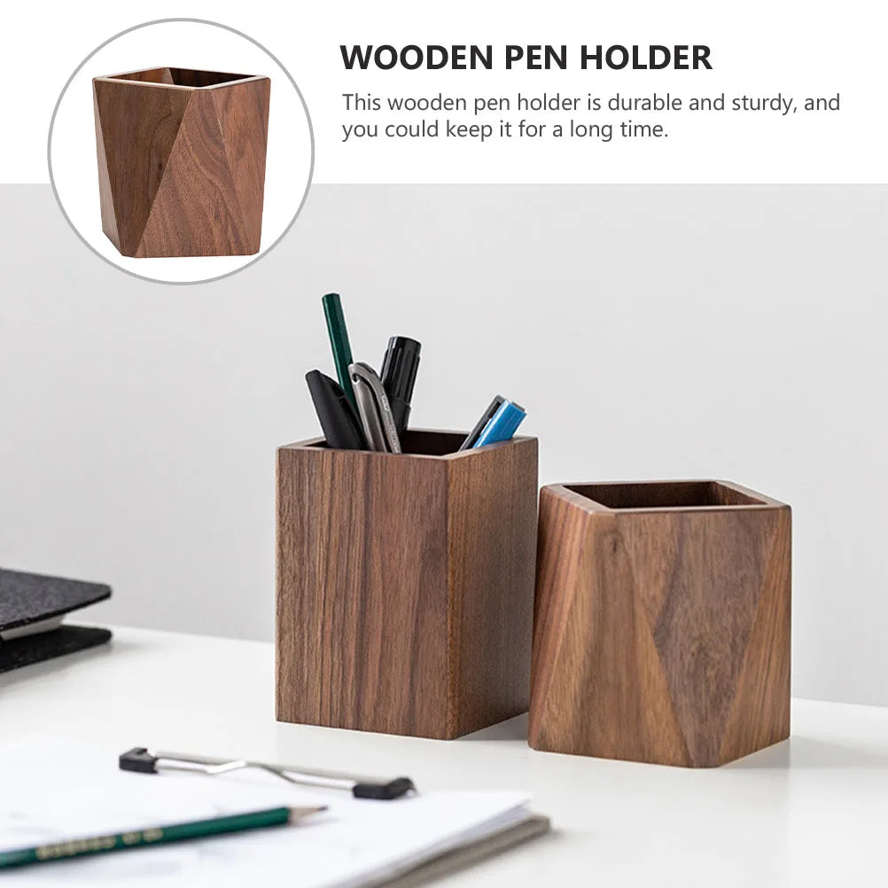 Pen Holder Office Container Stationery Storage Wooden Solid Walnut Tabletop Stationery Finishing Storage Office Pencil Stand