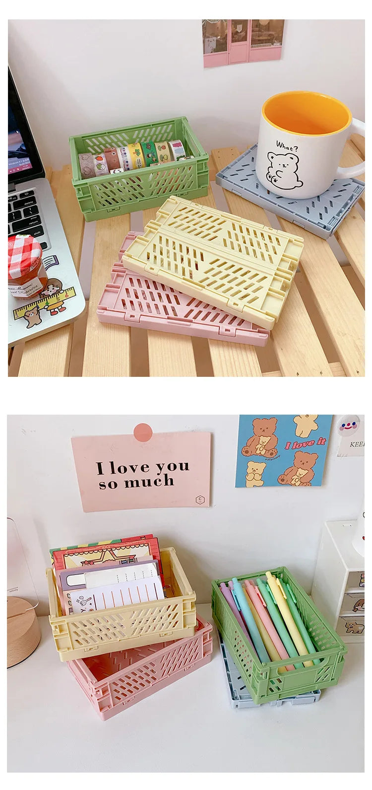 Mr.paper 6 Styles Plastic Stackable Foldable Stationary Holder Simple Cute Student Office Desktop Storage Stationery Organizer
