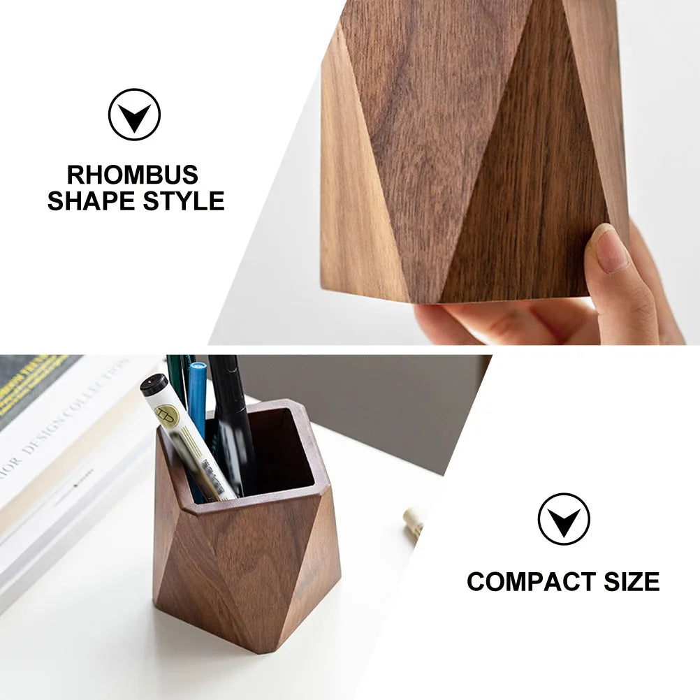 Pen Holder Office Container Stationery Storage Wooden Solid Walnut Tabletop Stationery Finishing Storage Office Pencil Stand