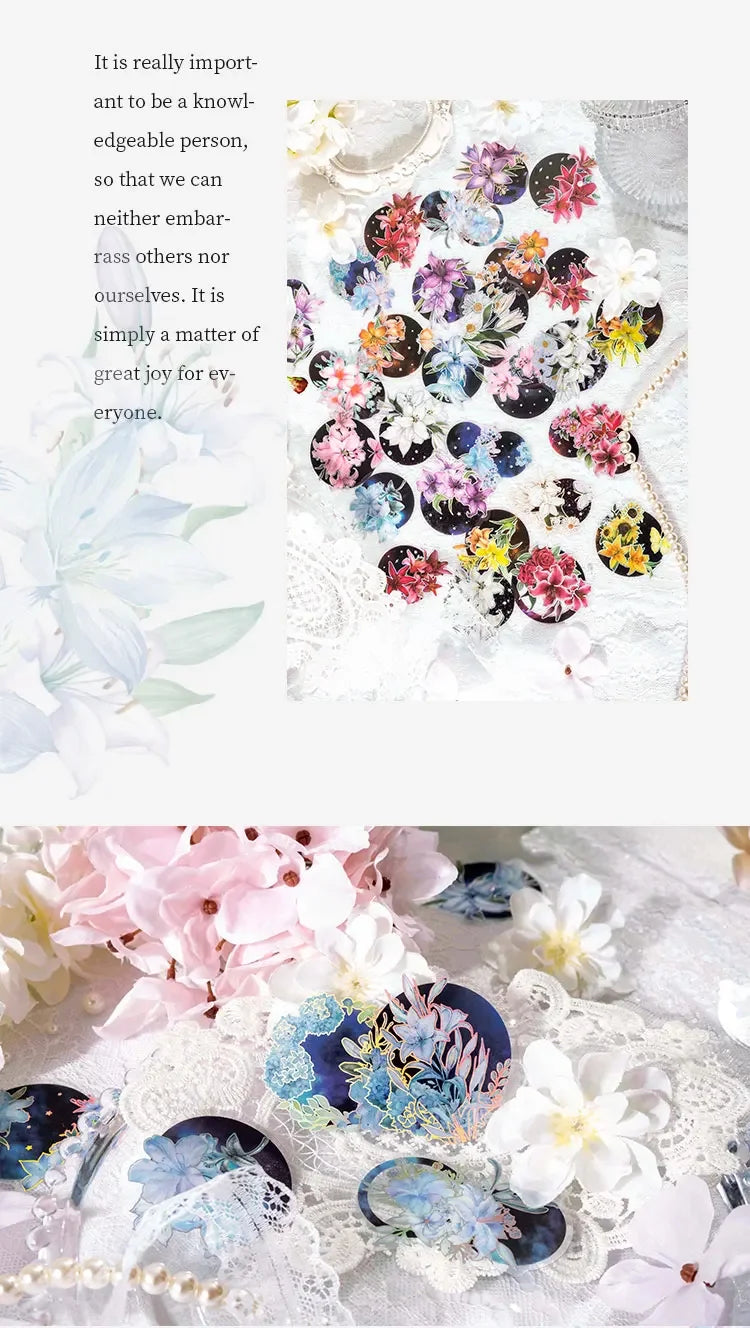 20Pieces Stickers Flowers Laser Pperfume lily series silver Scrapbook Paper Material handbook Stickers Purple Night 120*90mm