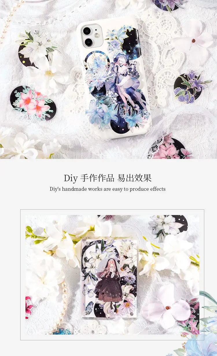 20Pieces Stickers Flowers Laser Pperfume lily series silver Scrapbook Paper Material handbook Stickers Purple Night 120*90mm