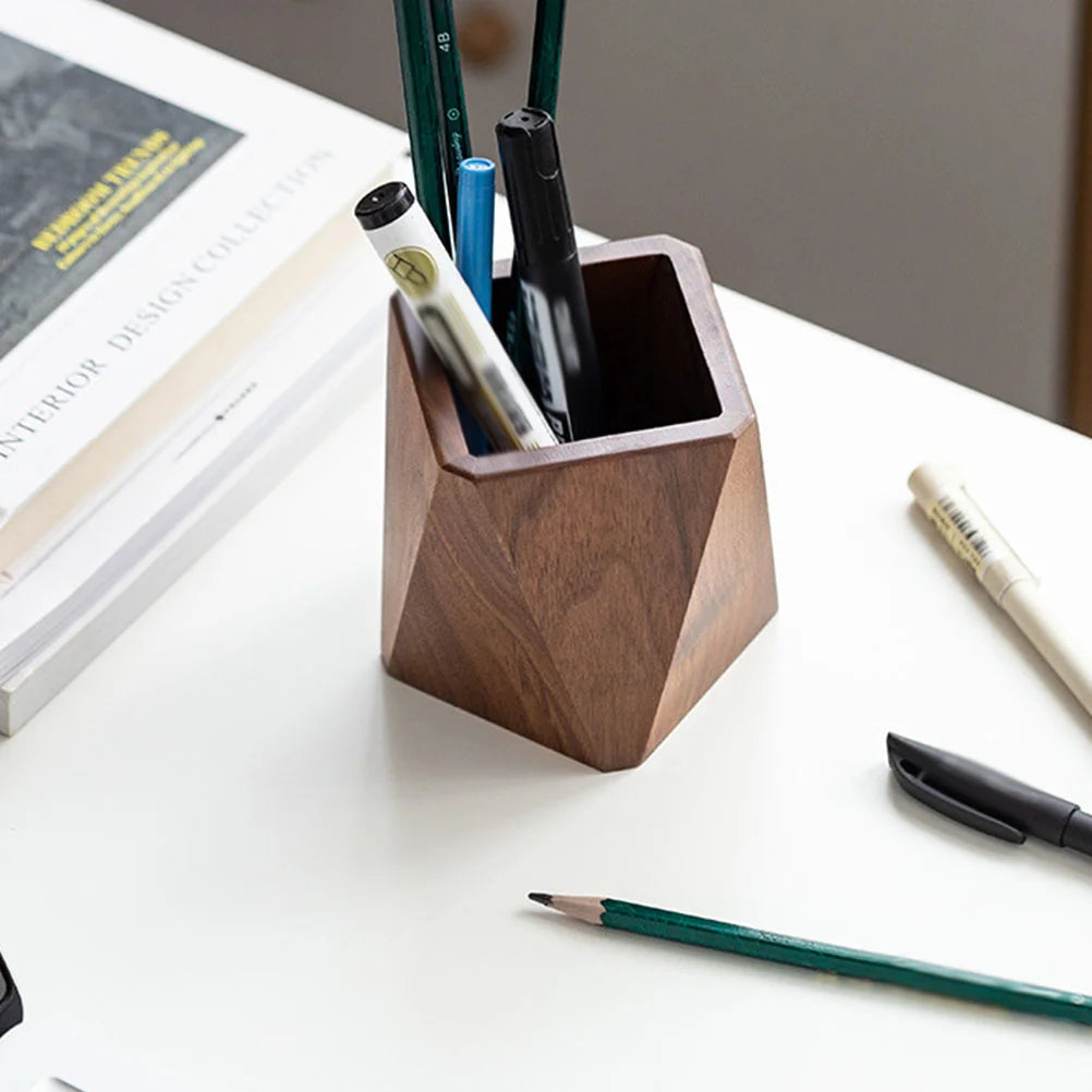 Pen Holder Office Container Stationery Storage Wooden Solid Walnut Tabletop Stationery Finishing Storage Office Pencil Stand