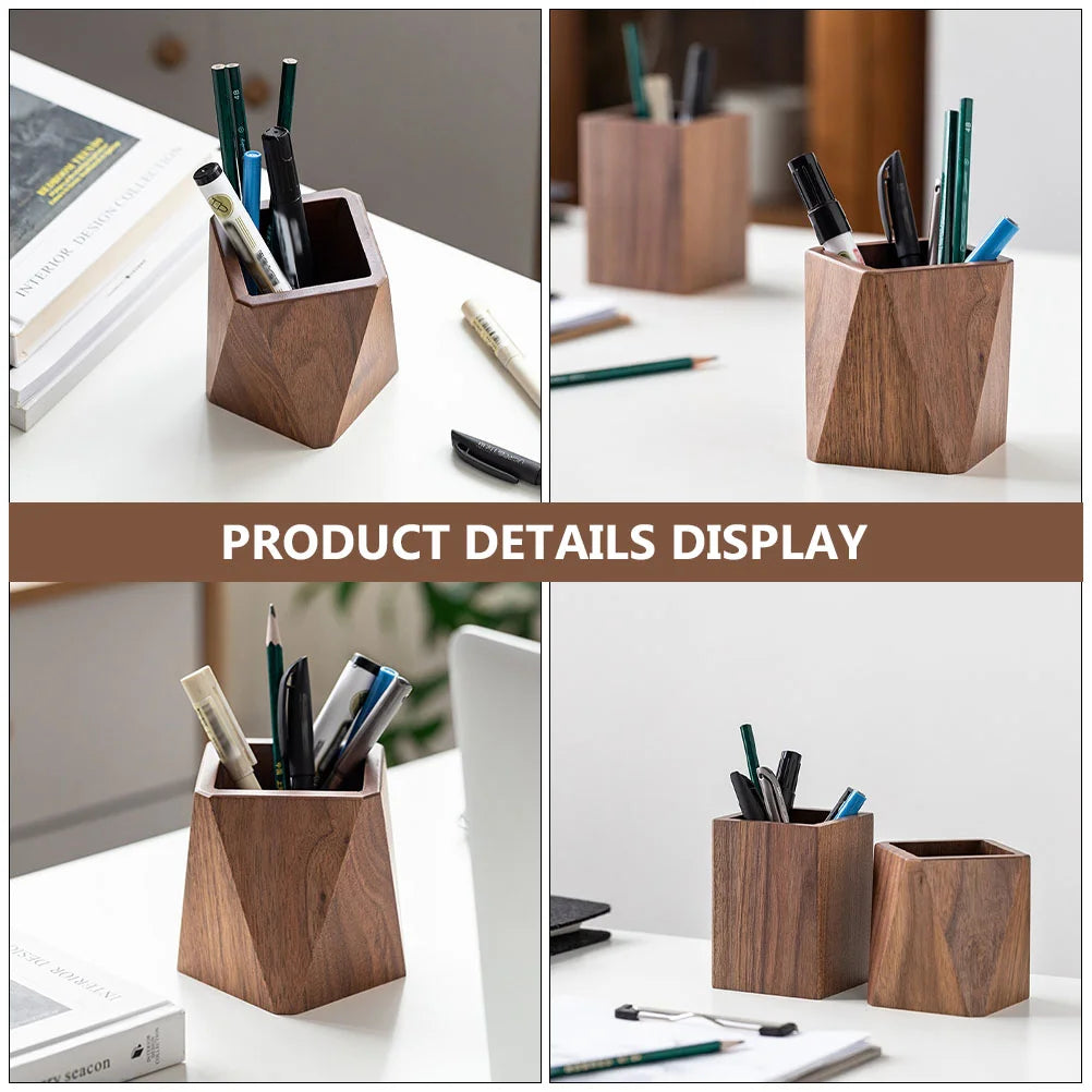Pen Holder Office Container Stationery Storage Wooden Solid Walnut Tabletop Stationery Finishing Storage Office Pencil Stand