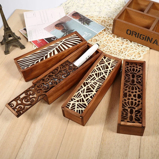Stationery Box 4 Types Wooden Pencil Case Box Desktop Stationery Storage Organiser Student School Office Use Student Pencil Case