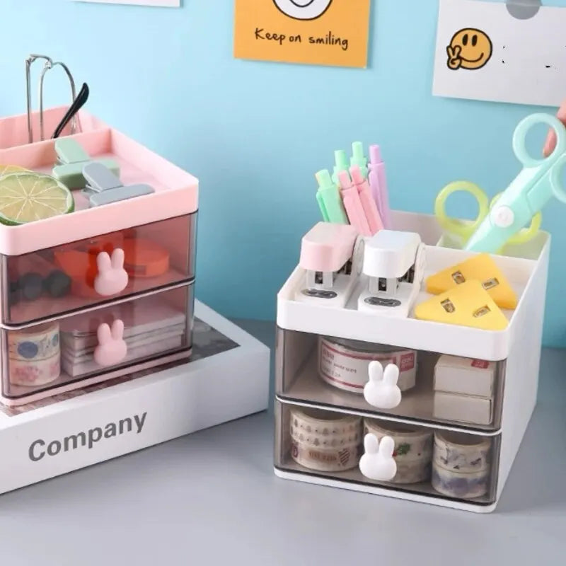 Small Desk Organizer With Drawer, Office Desktop Storage Box, Makeup Organizer, Business Card/Pen/Pencil/Mobile Phone/Stationery