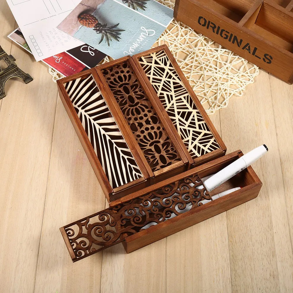 Stationery Box 4 Types Wooden Pencil Case Box Desktop Stationery Storage Organiser Student School Office Use Student Pencil Case
