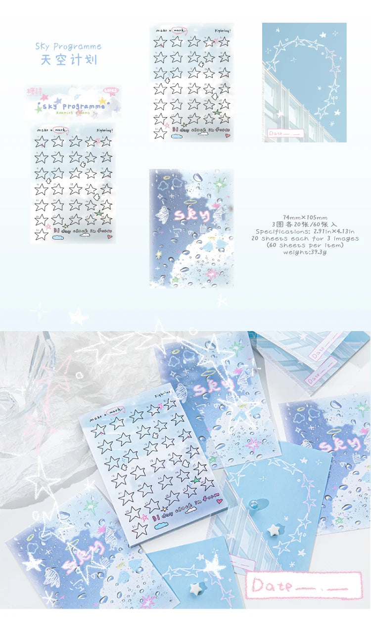 60 sheets Kawaii Stationery Office Supplies School Scrapbook Portable Study Notebook Book for Daily Notes Stationery Memo Pads