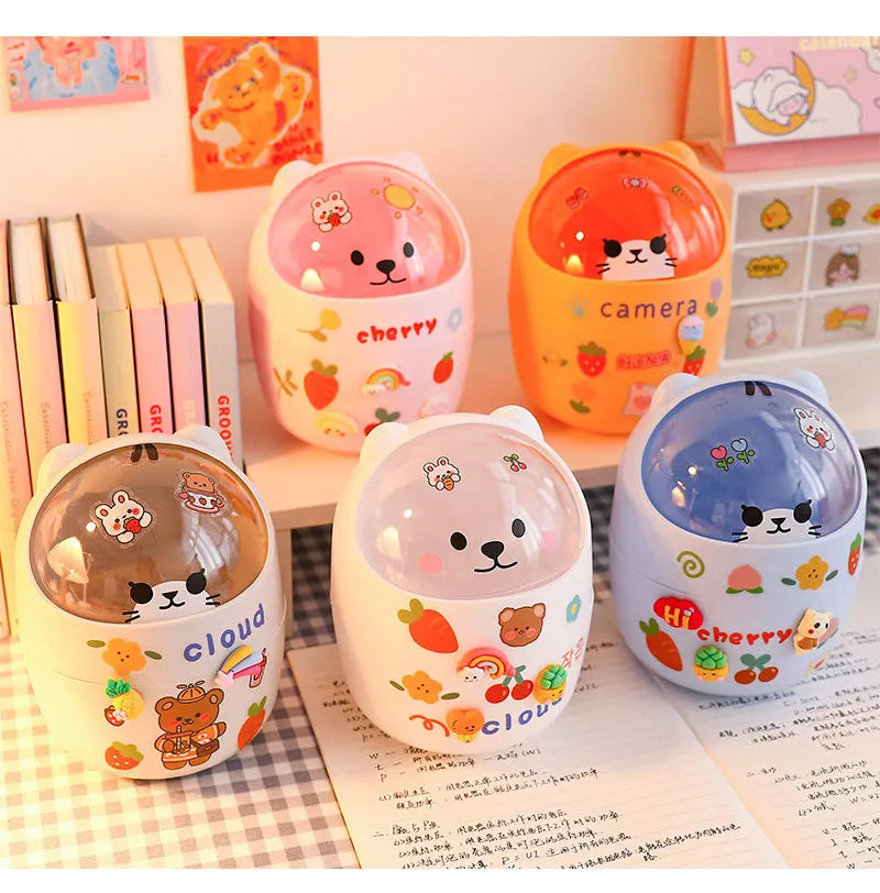 1 Piece Creative Stationery Storage Box Kawaii Cute Cartoon Makeup Storage Box Student Office Desktop Organizer Student Supply