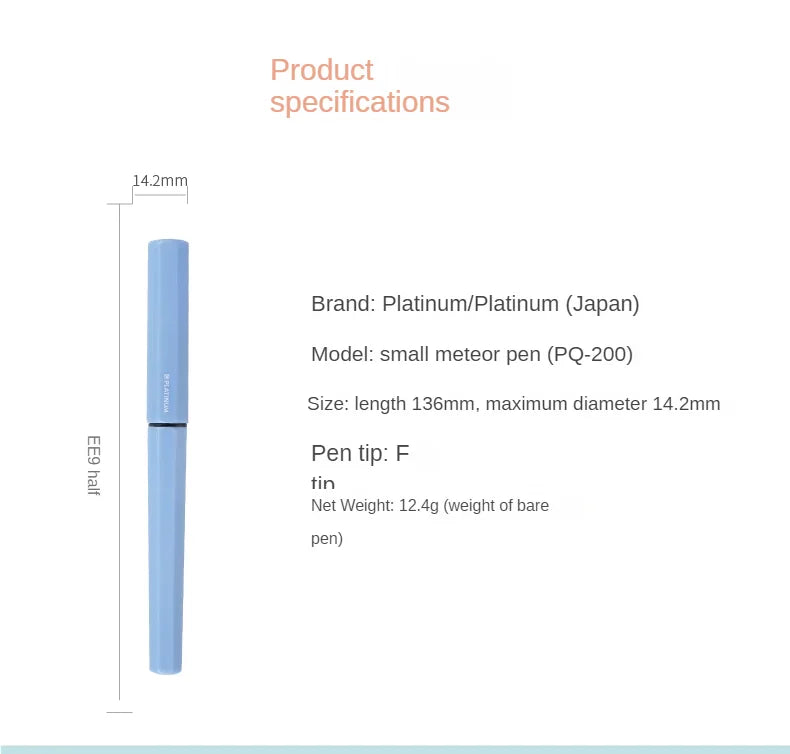 1PC PLATINUM Little Meteor Fountain Pen PQ200 Student Practice Calligraphy Beginner's Can Replace Ink or Ink Cartridge