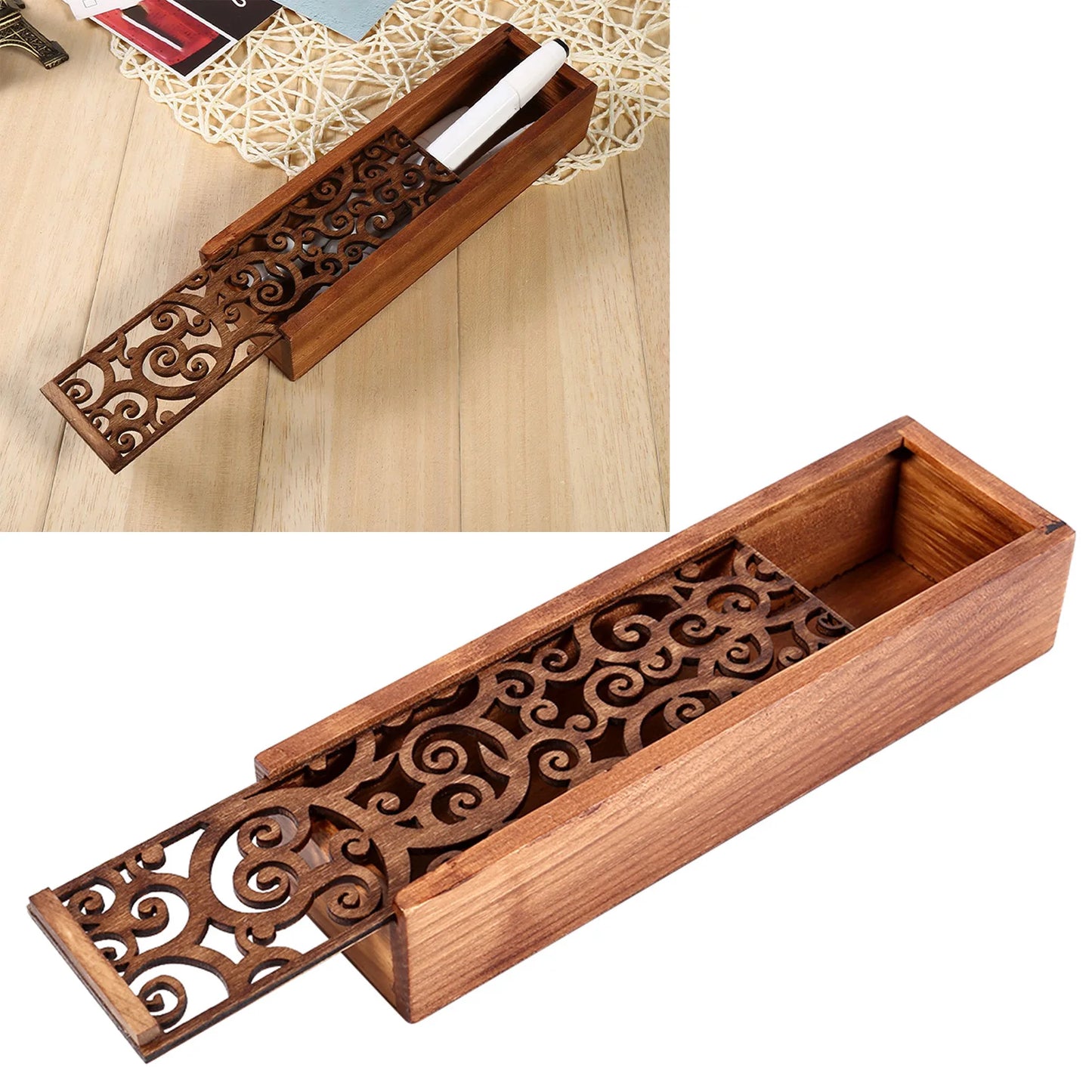 Stationery Box 4 Types Wooden Pencil Case Box Desktop Stationery Storage Organiser Student School Office Use Student Pencil Case