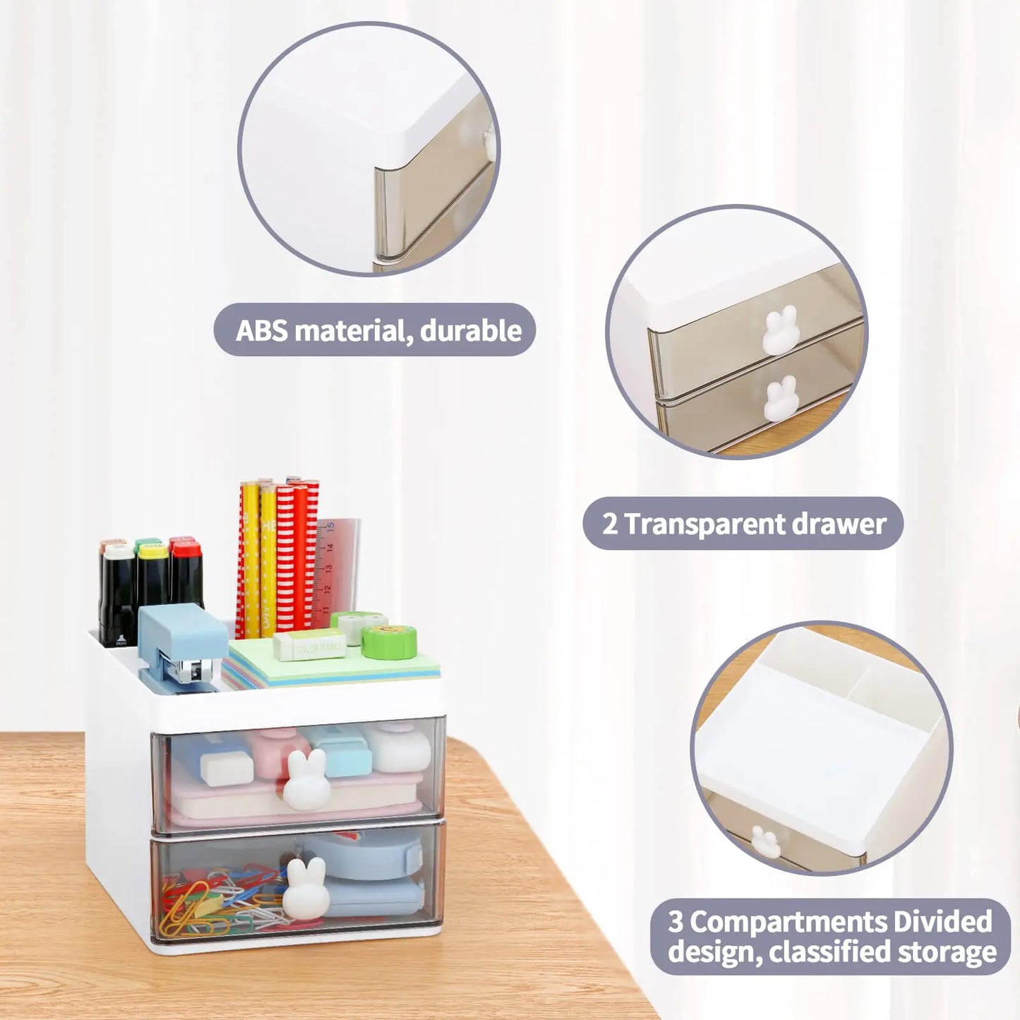 Small Desk Organizer With Drawer, Office Desktop Storage Box, Makeup Organizer, Business Card/Pen/Pencil/Mobile Phone/Stationery
