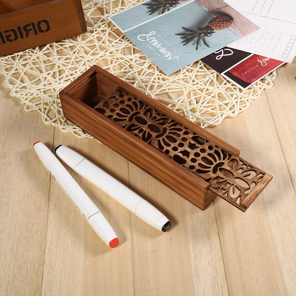 Stationery Box 4 Types Wooden Pencil Case Box Desktop Stationery Storage Organiser Student School Office Use Student Pencil Case