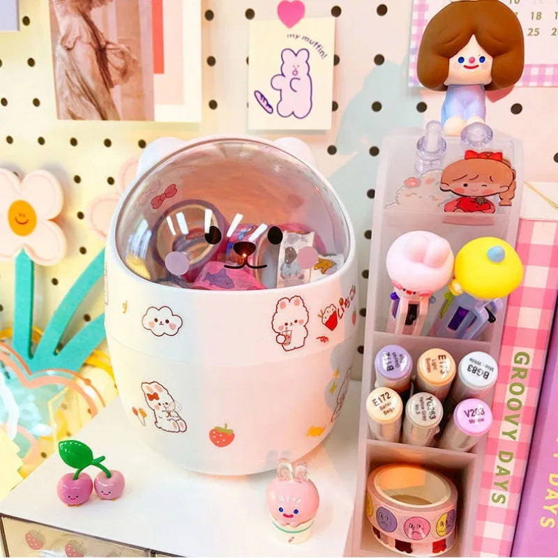1 Piece Creative Stationery Storage Box Kawaii Cute Cartoon Makeup Storage Box Student Office Desktop Organizer Student Supply